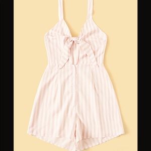 Light Pink & White Stripe Romper W/ Front Tie